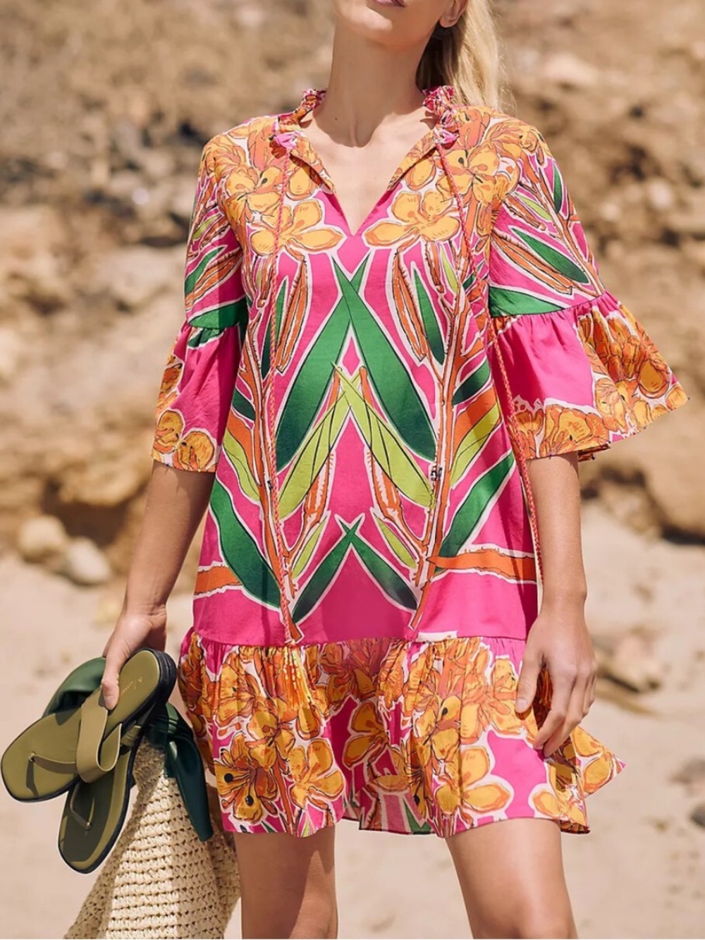 Anthropologie Roopa Pemmaraju dopamine tropical beaded ruffle mini dress Small